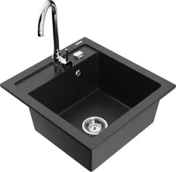 Mexen Vito Granit-Spüle 1-Becken mit Küchenarmatur Telma, Schwarz/Silbermetallic (6503-73-670200-00)