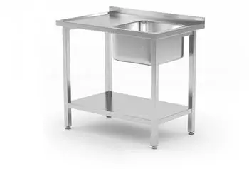 Hendi Sp&uuml;ltisch Becken links, Ablage, Edelstahl, 800x600x850mm