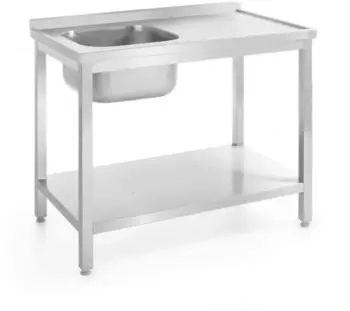 Hendi Kitchen Line Einzelsp&uuml;ltisch mit Regalboden, Edelstahl, Links, 1000x700x850mm (812945)