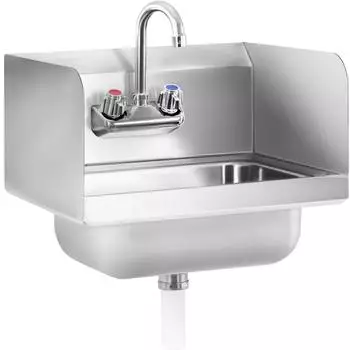 Royal Catering Handwaschbecken Edelstahl mit Armatur 3-seitige Aufkantung (10010510)