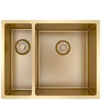 Caressi CAPP1534R10G Küchenspüle rechteckig, großes Becken rechts, gold (PVD) (CAPP1534R10G)