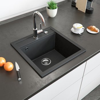 Bergström Granit Spüle Küchenspüle Einbauspüle Spülbecken 490x500mm Schwarz