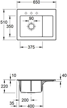Villeroy & Boch Subway 45 Compact links almond + Excenterbetätigung – Villeroy & Boch Subway 45 Compact links almond — kompakte Auflage-Lösung für die Küche