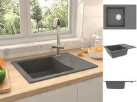 vidaXL K&uuml;chensp&uuml;le mit &Uuml;berlauf Oval Grau Granit