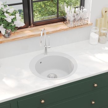 vidaXL Granite Kitchen Sink Single Basin Round 50,5 x 50,5 x 29 cm White (144865)