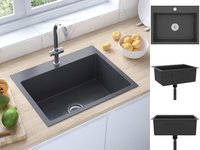 vidaXL Handgemachte Einbausp&uuml;le Schwarz Edelstahl
