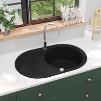 Granit K&uuml;chensp&uuml;le Einzelwaschbecken Oval Schwarz - Vidaxl