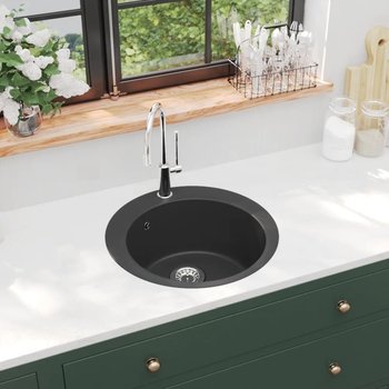 vidaXL Granite Kitchen Sink Single Basin Round 50,5 x 50,5 x 29 cm black (142956)