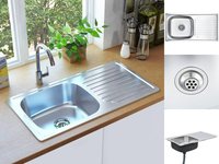 vidaXL Einbausp&uuml;le mit Sieb und Siphon Edelstahl