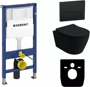 Lavita Duofix Basic Vorwandelement + Wand-WC Praia schwarz spülrandlos + Bedienplatte Delta 25 schwarzer Knopf
