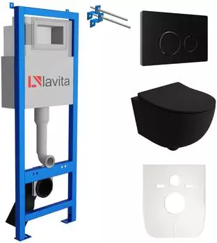 Lavita BRAVA WC-Komplettset mit Vorwandelement, spülrandlos, schwarz (LAV 101)