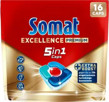 Somat Sp&uuml;lmaschinencaps &raquo;Excellence Premium 5in1&laquo; 16 St&uuml;ck rot