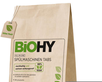 BiOHY All-in-One Spülmaschinen Tabs, Geschirrspültabs, Geschirrspüler Tabs, Spültabs - 100 Tabs