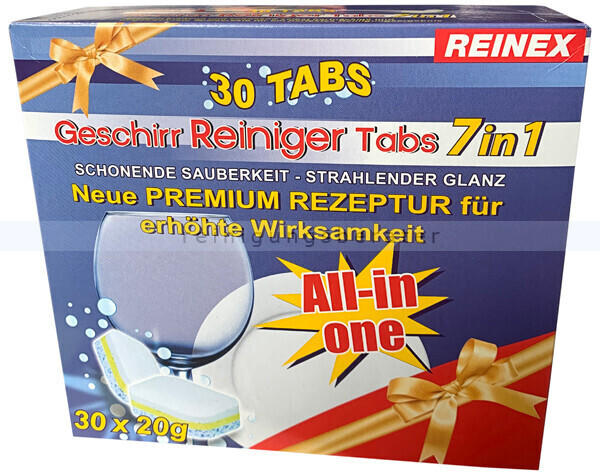 Reinex Spülmaschinentabs 7 in 1 20 Gramm 30 Tabs, Neue Premium Rezeptur All in One