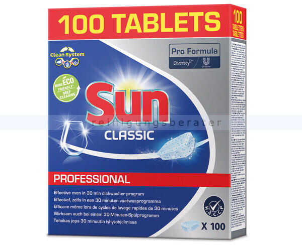 Diversey SUN Professional Classic Tablets 100 Tabs Spülmaschinentabs, geeignet für Tee- und Kaffeeflecken