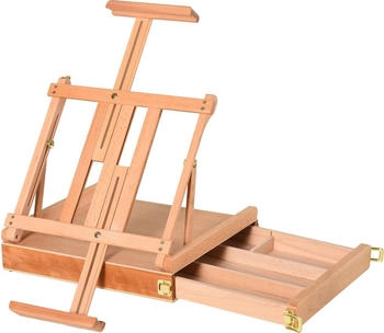 Vinsetto Staffelei Keilrahmen Kofferstaffelei Atelierstaffelei Winkelverstellbar Faltbar mit Schublade Buchenholz Natur 42 x 36 x 12,5 cm