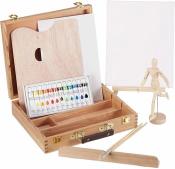 Relaxdays Malkoffer Holz 22-teilig Braun reme ellbraun