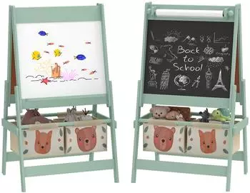 AIYAPLAY Kindertafel 3 in 1 Kinder Staffelei Doppelseitige Standtafel mit Papierrolle