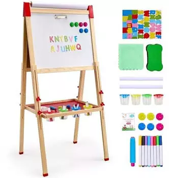 VEVOR Kinder-Kunststaffelei 3-in-1, Holz, Whiteboard, Kreidetafel & Papierrolle (AC7810A)