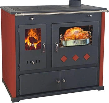 Prometey Kaminofen mit Backfach und Herdplatte Pracktik LUX Rot 9,5 kW