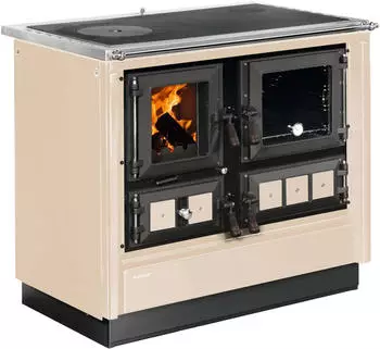 Justus Scheitholzherd Rustico-90 2.0 (7,0 kW)- Rauchgas-Anschluss und Backfach rechts / Creme