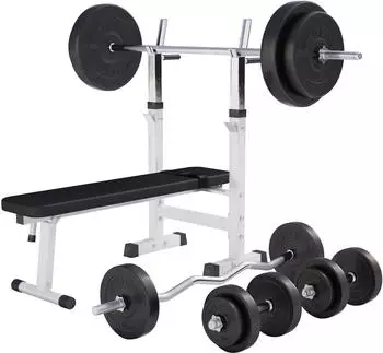 Gorilla Sports Hantelbank mit Gewichten (100299-00022-0048) weiß