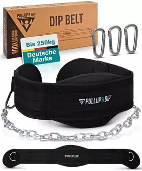 Pullup & Dip Dip G&uuml;rtel mit Kette, 3 Karabinern und Neopren Klappen