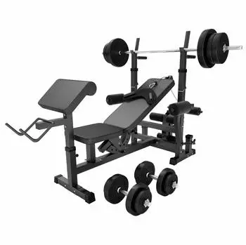 Gorilla Sports Kraftstation mit Langhantel, Beincurler, Butterfly, Dip-Station (100411)