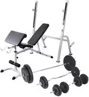vidaXL Hantelbank mit Ablage, Langhantel und Kurzhantel-Set 90 kg