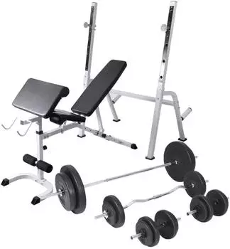 vidaXL Hantelbank mit Ablage, Langhantel- und Kurzhantel-Set 90kg (275372)