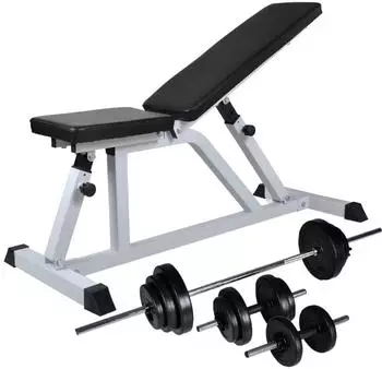 vidaXL Hantelbank mit Langhantel und Kurzhantel-Set 30,5kg (275350)