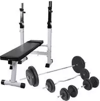 vidaXL Hantelbank mit Ablage, Langhantel und Kurzhantel-Set 90 kg