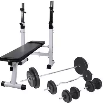 vidaXL Hantelbank mit Langhantel und Kurzhantel-Set 90kg (275371)