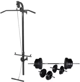 vidaXL Wand-Fitnessstation mit Langhantel- und Kurzhantelset 60,5kg (275357)