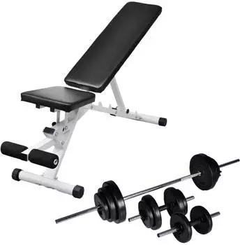 vidaXL Hantelbank mit Langhantel- und Kurzhantel-Set 30,5kg (275351)