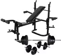 vidaXL Trainingsbank mit Ablage, Langhantel und Kurzhantel Set 60,5 kg