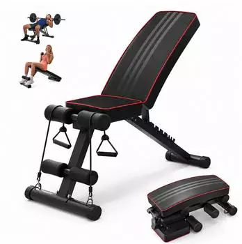 Relaxdays Hantelbank klappbar, verstellbar, 150kg, mit Expander (10054363_0)