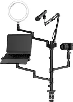 Wiltec 4in1 Tischstativ Streaming Setup mit Tischklemme und Ringlicht (65416)