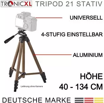 TronicXL Tripod 21 Kamerastativ 360°, Aluminium, 130cm (TR-Tripod21.x7)