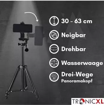 TronicXL Smartphone Stativ Tisch, h&ouml;henverstellbar 30-60cm, drehbar