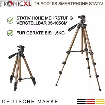 TronicXL Tripod 19S Tisch-Kamerastativ für Smartphones, höhenverstellbar 35-105cm (TR-TRIPOD19S.6)