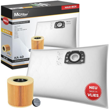 McFilter 10 Staubsaugerbeutel Vlies + Patronenfilter geeignet für Kärcher KFI 357, WD 2 Plus, WD 3 Serie, KWD 1-3, SE 4001, SE 4002 | passend wie 2.863-314.0 | für Nass-/Trockensauger mit Kunststoffdeckscheibe