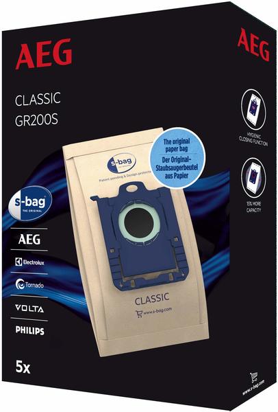 AEG GR200S s-Bag Staubsaugerbeutel Classic (5 Staubbeutel für dauerhaft hohe Saugleistung, optimale Filtration, Hygieneverschluss, hochwertige Papierbeutel, braun)