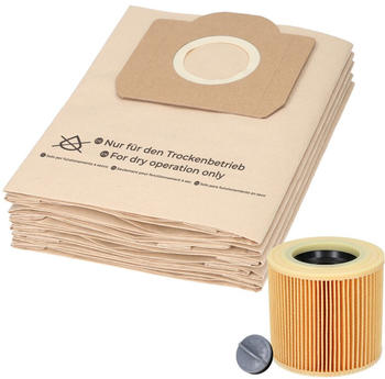 McFilter 10 Staubsaugerbeutel + 1 Patronenfilter, Alternative für Kärcher 6.959-130.0 (Beutel), 6.414-552.0 (Filter), geeignet für Kärcher WD 3, MV 3, A2604, A 2604 A2204, A 2204, A2254, A 2254