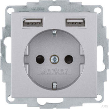 Berker USB#Schuko B.3/B.7 aluminium (48031404)
