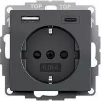 Gira Steckdose System 55 245928, Unterputz, 1-fach, anthrazit, mit USB-A und USB-C