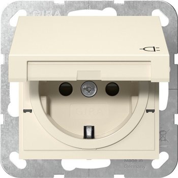Gira 441401 Schutzkontakt-Steckdose mit Klappdeckel und Shutterutter System 55 Cremewei&szlig;