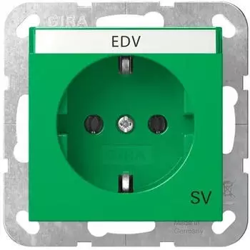 Gira 4457107 Schuko-Steckdose 16A 250V mit Beschriftungsfeld Aufdruck SV System 55 gr&uuml;n