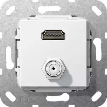 Gira Einsatz HDMI High Speed with Ethernet und SAT F-Buchse reinweiß 567503