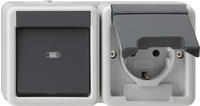 Gira Steckdosenkombination, Aufputz, Wechselschalter, grau, IP44, 417730
